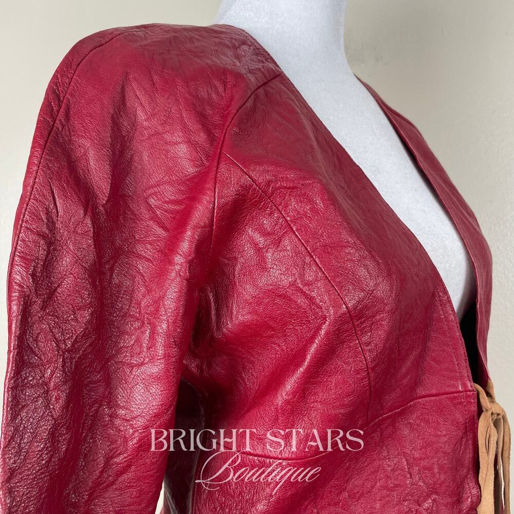 Rare Red Leather Jacket ASO Buffy the Vampire Slayer Tie Front Vintage Y2K - Picture 11 of 12